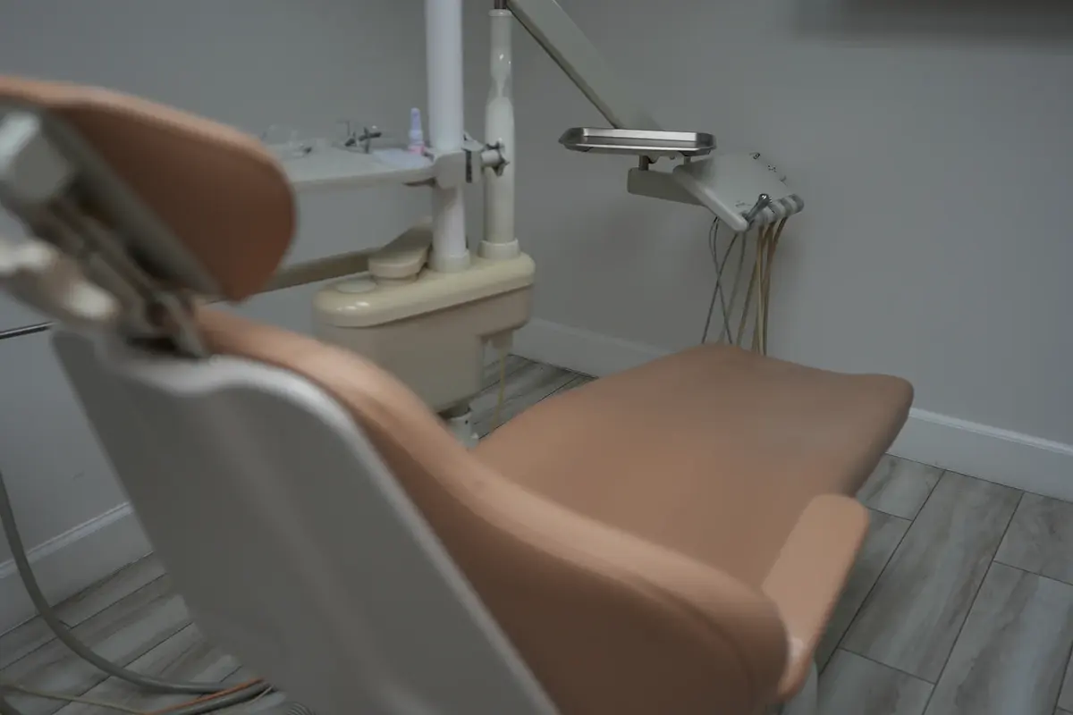 Dental treatment chair in an exam room