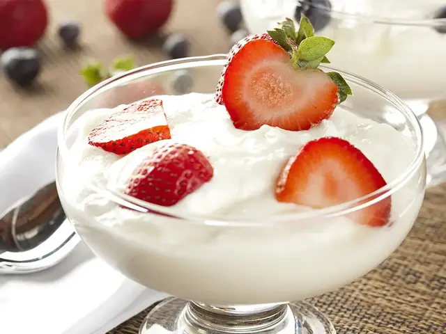 Bowl of Greek yogurt with strawberries