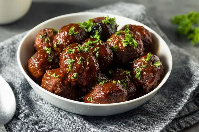 Bowl of glazed meatballs