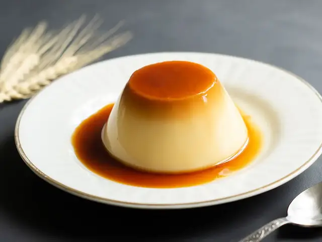 Caramel pudding on a plate