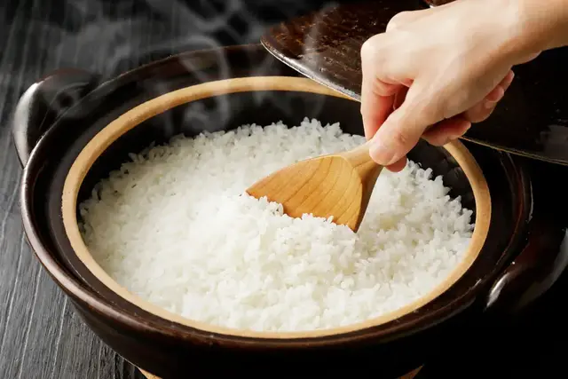 Pot of soft cooked white rice