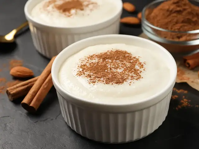 Bowls of semolina pudding with cinnamon
