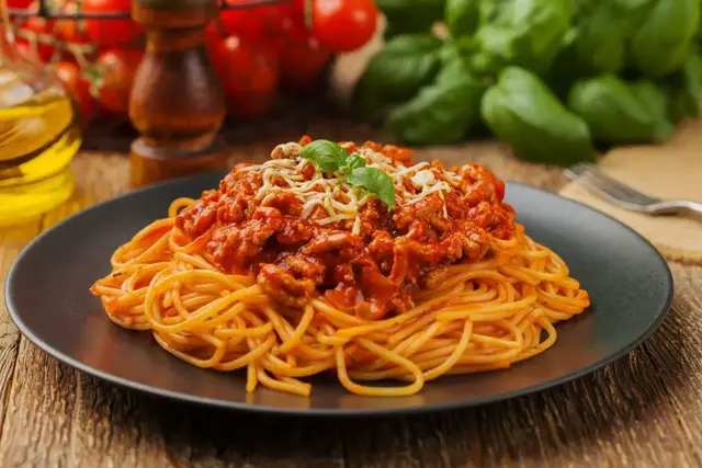 Plate of spaghetti with meat sauce
