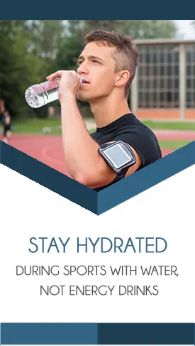 Athlete drinking water: stay hydrated during sports with water, not energy drinks